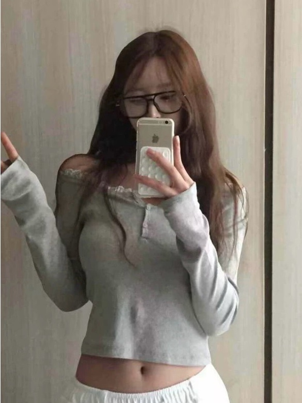 Off-Shoulder Cropped Women's Top - Light Gray